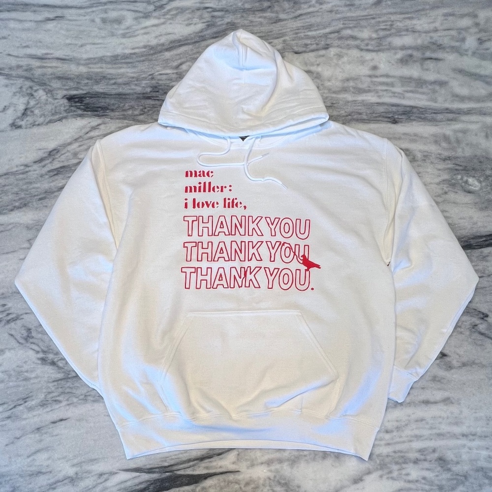 Mac Miller I Love Life White Hoodie Size: X-Large
